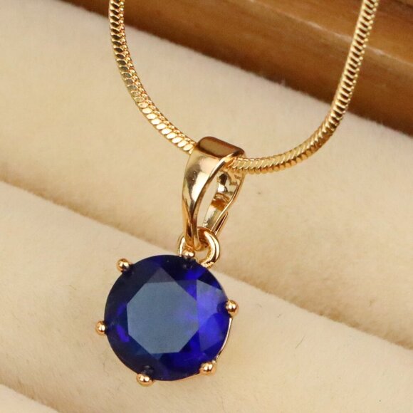 "Royal Blue Round Pendant in Gold Finish for Elegant Everyday Style, XPPT1677 - Picture 1 of 13
